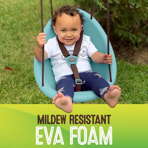 Vista 2 de Columpio para niños Swurfer Kiwi – Cómodo columpio para bebé al aire libre, arnés de seguridad ajustable de 3 puntos, sistema de bloqueo de clic