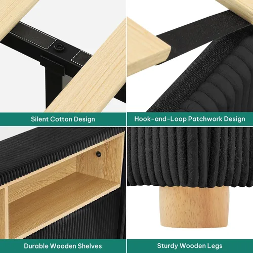 Vista 35 de DWVO Base de cama de plataforma tamaño Queen con cabecera y estribo de 60 pulgadas de alto, cama tapizada de terciopelo con luz LED, patas de madera