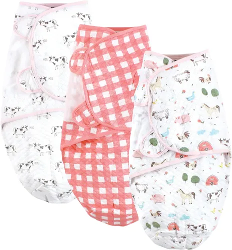 Vista 10 de Hudson Baby Envoltura de algodón acolchada unisex para bebé, 3 unidades, animales de granja para niños, 0-3 meses