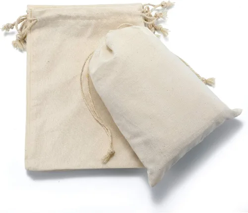 Vista 2 de DRQ Bolsas de algodón con cordón – Bolsas de regalo de muselina de 5 x 7 pulgadas, paquete de 50, sin blanquear