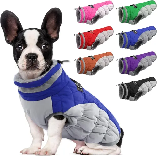 Vista 65 de Lelepet Abrigo para perro con arnés impermeable para perro, cuello alto reflectante y ajustable, chaleco de forro polar cálido para invierno, Verde
