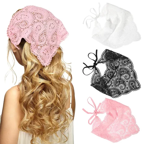 Vista 12 de WELROG 3 pañuelos para el pelo, pañuelos de gasa para la cabeza, diadema de punto vintage para mujer, diadema para niñas