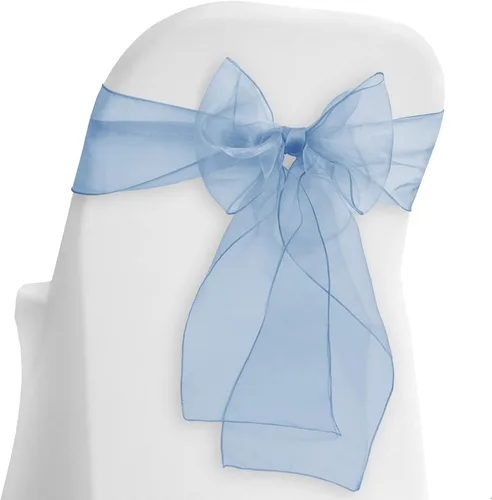 Lann's Linens - 100 elegantes fundas de organza para silla de boda/fiesta Fajas/lazos - Cinta para atar en la parte trasera - Azul bebé