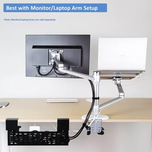 Vista 7 de AEONS Bandeja universal para organizar cables debajo del escritorio, montaje con abrazadera, organizador de panel modesto con bisagras