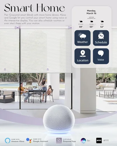 Vista 2 de Graywind Cortinas solares motorizadas compatibles con Alexa Google, cableadas, WiFi, persianas de filtrado de luz inteligentes, control remoto Solar