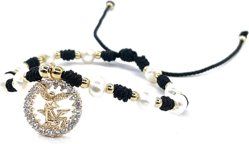 Vista 10 de Medalla colgante de arcángel de San Miguel en cordón ajustable de marfil y perlas de agua dulce pulsera ajustable