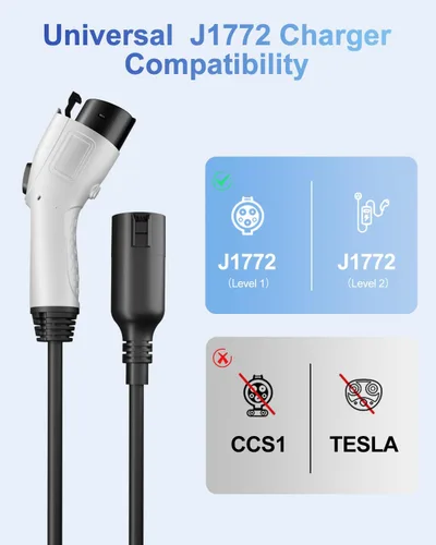 Vista 4 de J1772 Cable de extensión de cargador EV, cable de extensión de 21 pies 32 A para cargadores de 110V-240V J1772 nivel 1 y nivel 2 compatibles