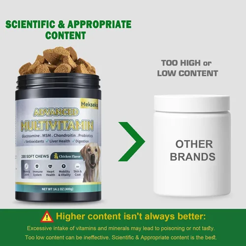 Vista 4 de Avanzado multivitamínico masticable 24 en 1 para perros – 200 suplementos vitamínicos masticables suaves todo en uno para la piel del perro, alivio
