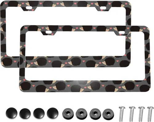 Vista 14 de Dujiea 2 marcos de matrícula de metal de aluminio con patrón de frutas con tapas de rosca, marco de placa de matrícula de 2 agujeros, soporte