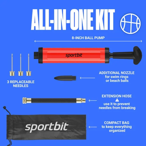 Vista 2 de SPORTBIT Ball Pump for Sports Balls - Push & Pull Inflating System - Hand Pump for All Exercise Balls - Volleyball Pump, Basketball Inflator