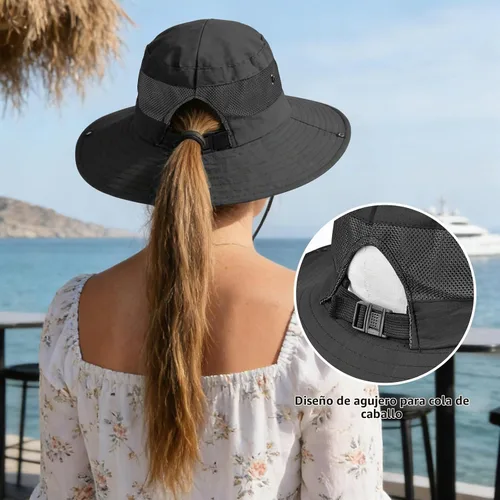 Vista 6 de Rosoz Sombreros de cola de caballo para mujer, protección UV, ala ancha 1 paquete-negro
