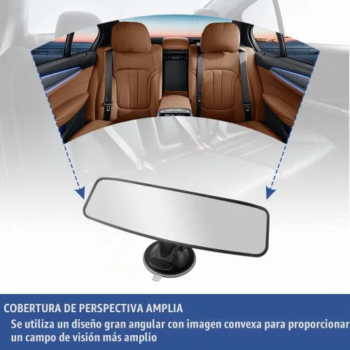 Vista 4 de Espejo retrovisor con ventosa para automóvil, espejo de coche gran angular HD con diseño antideslumbrante y ajustable de 360°, multifuncional