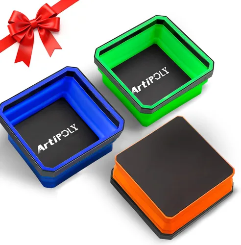 Vista 6 de ARTIPOLY Juego de bandejas magnéticas plegables, paquete de 3 bandejas de herramientas magnéticas de silicona plegables para pernos, tornillos