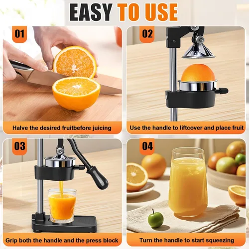 Vista 7 de Exprimidor manual de cítricos de hierro fundido, prensa manual comercial, exprimidor de encimera resistente para jugo de limón naranja fresco, fácil