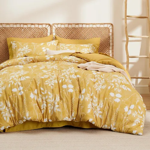 Vista 28 de Bedsure Juego de ropa de cama con edredón tamaño individual de 5 piezas, diseño floral, color verde salvia suave, con edredón, sábanas, funda