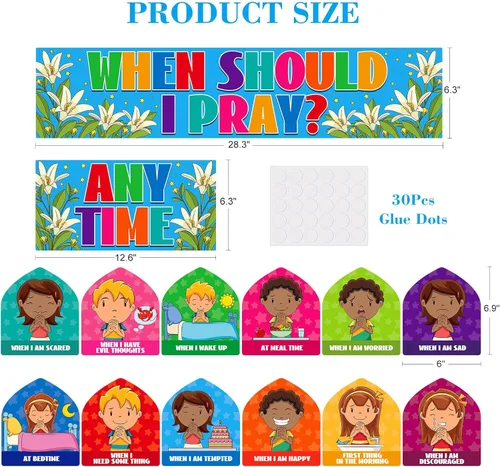 Vista 6 de FaCraft When Should I Pray - Decoraciones de escuela dominical para el aula, recortes de oración religiosa, pósters, tablero de oración, suministros
