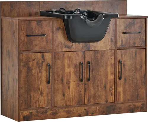 Vista 10 de BarberPub Estación multifuncional de lavabo de champú con cuenco de champú para estilista, gabinete de belleza de spa de salón con rociador