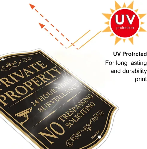 Vista 6 de Gran señal de propiedad privada de no trespassing, paquete de 2 de 12" x 18" sin solicitar, señales de videovigilancia de 24 horas para patio