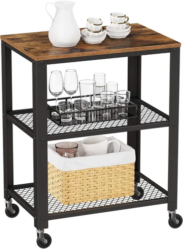 Vista 10 de VASAGLE Estante de cocina con ruedas, carrito de servicio de 31.5 pulgadas con 3 estantes, carrito de cocina, estante de microondas, para mini
