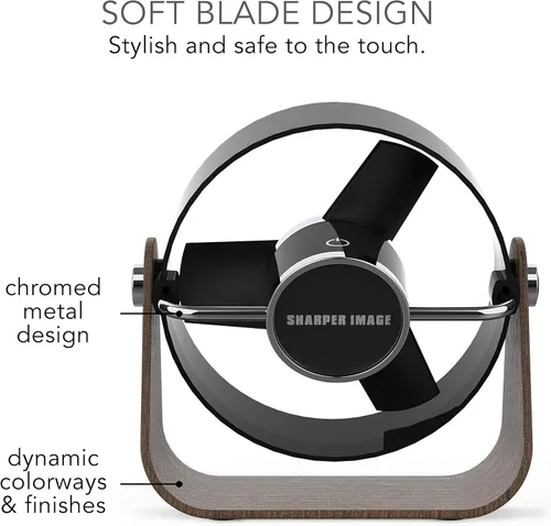 Vista 4 de Sharper Image SBS2-SI - Ventilador personal mediano con aspas suaves control táctil funcionamiento silencioso adaptador de pared de 5 V cable USB