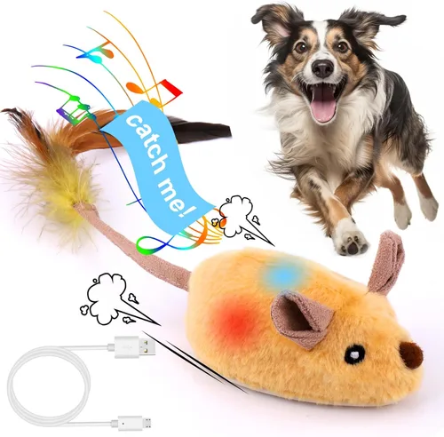 Vista 9 de BABORUI Juguetes interactivos para perros, ratón, control automático y aplicación, juguete chirriante para perros con luces y giro automático