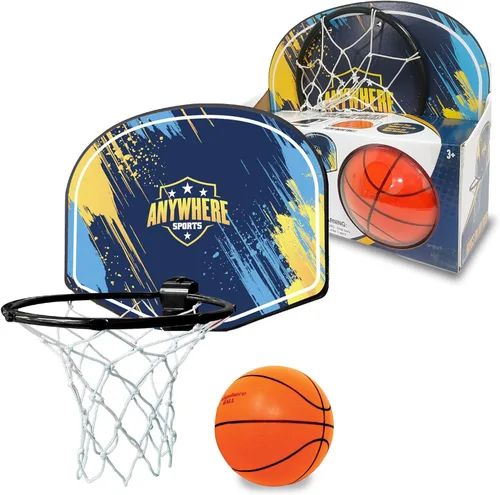 Anywhere Sports Juego de baloncesto silencioso y aro – Sobre la puerta, juego silencioso para niños, fácil montaje con clip, incluye baloncesto de
