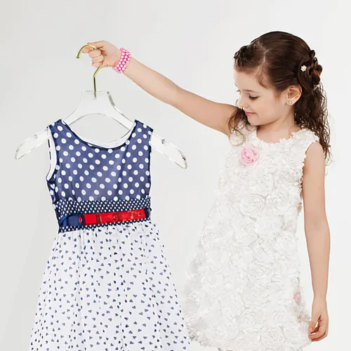 Vista 6 de 10 piezas de acrílico transparente suspensión de ropa de cristal con gancho dorado antideslizante transparente formal vestido percha estándar