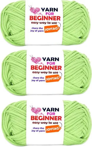 Vista 10 de Hilo de Ganchillo para Principiantes Verde Manzana Hilo de Algodón para Tejer y Tejido - Kit de Ganchillo para Principiantes - 3 * 50g