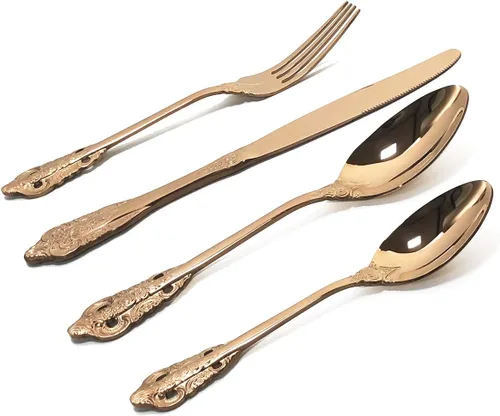 Vista 15 de Gugrida Juego de cubiertos de 4 piezas, cubiertos de acero inoxidable 18/10, incluye cuchillo, tenedor, cuchara, cuchara de té, pulido con espejo