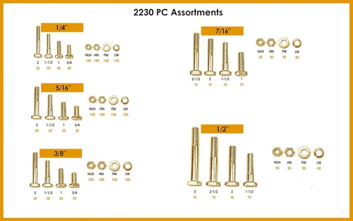 Vista 3 de Kit surtido de 2,230 piezas de herramientas gruesas de grado 8 con tornillos hexagonales, tuercas hexagonales, tuercas de nailon, arandelas y cubo