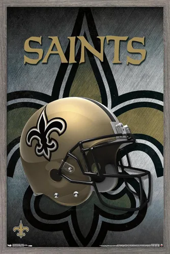 Trends International NFL New Orleans Saints - Póster de pared con casco 16, 14.725 x 22.375 pulgadas, versión enmarcada de madera de granero