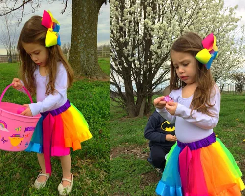 Vista 5 de BGFKS Falda tutú de tul de ballet en capas para niñas pequeñas con lazos coloridos para el cabello