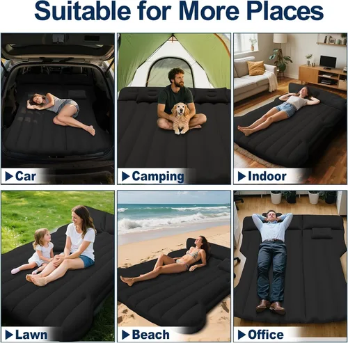 Vista 5 de Colchón de aire de coche para Tesla Modelo Y, cama inflable para acampar Negro
