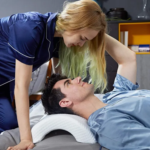 Vista 9 de Almohada para dormir para parejas, almohada arqueada de espuma viscoelástica en forma de U con agujero de brazo, proporciona comodidad y apoyo