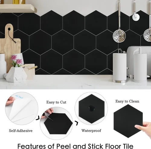 Vista 6 de Peel and Stick Floor Tile, 0.027 Inch Thick, Vinyl Flooring, Hexagon Tiles, Easy Cut and Install, Durable and Waterproof Floor Tile DIY for