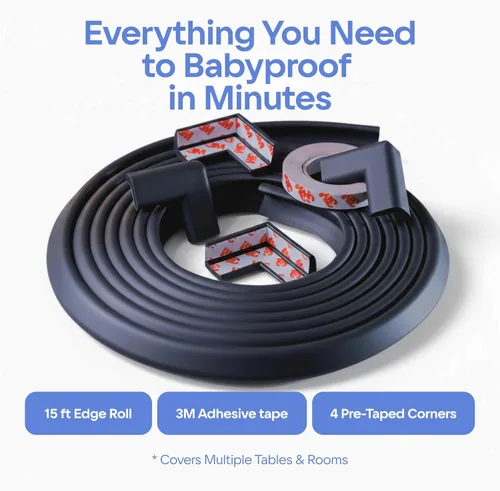 Vista 9 de Esquinas a prueba de bebés y bordes de 15 pies con parachoques de seguridad para esquinas y bordes de muebles, parachoques absorbente de impactos
