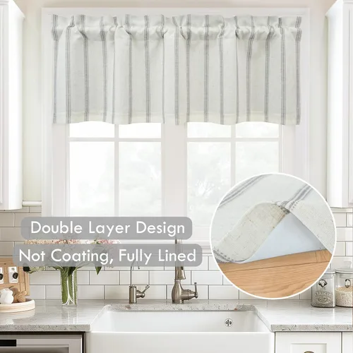 Vista 2 de DriftAway Cenefa de Lino Estilo Granja con Forro de Doble Capa con Aislamiento Térmico para Oscurecer la Habitación, Cenefas Opacas para Ventana