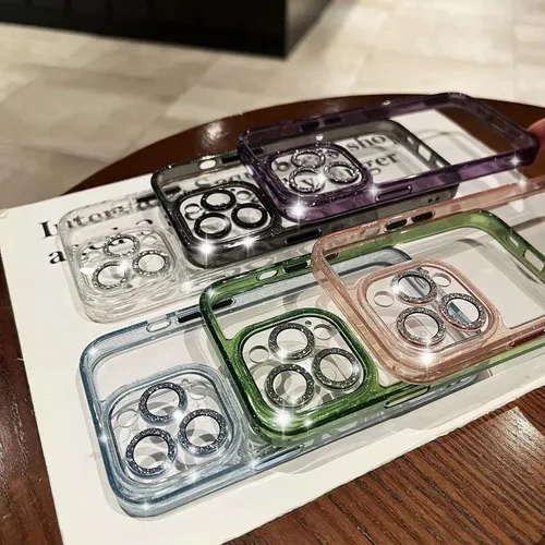 Vista 7 de Funda para iPhone 12 Pro Max con protector de lente de cámara brillante, lindo diamante brillante, parte trasera delgada y purpurina parachoques