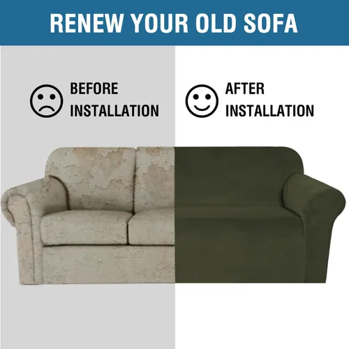 Vista 26 de H.VERSAILTEX Fundas de terciopelo elástico para sofá biplaza de 2 cojines para sala de estar, fundas de sofá con correas antideslizantes, terciopelo