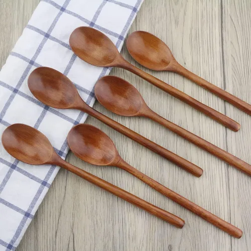 Vista 2 de Cucharas de madera, 6 cucharas de sopa de madera de 9 pulgadas para comer, mezclar, revolver, cuchara de madera con utensilio de cocina