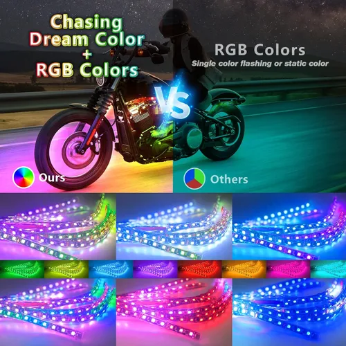 Vista 3 de 8 piezas de kit de luces LED para motocicleta Chasing Dreamcolor con/APP/control remoto RF, señal de giro y freno, tira de luces LED subterráneas