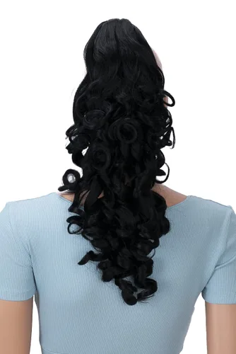 Prettyshop - Extensión de cola de caballo de 24 pulgadas con clip, larga, voluminosa, ondulada, resistente al calor, color negro H63