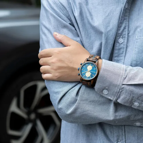 Vista 6 de 2win Personalized Wooden Watches for Men Husband Fashion Lake Blue Dial Multifunction Custom Watch Gift for Anniversary Valentines Christmas