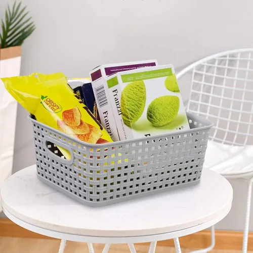 Vista 4 de Paquete de 6 cestas de ratán de tejido de plástico para almacenamiento, cestas pequeñas