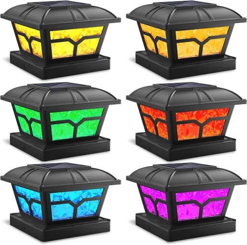 Vista 21 de SIEDiNLAR Luces solares para postes al aire libre, 2 modos de color, 8 LED para postes de 4 x 4, 5 x 5, 6 x 6 pulgadas, decoración de patio, Marrón