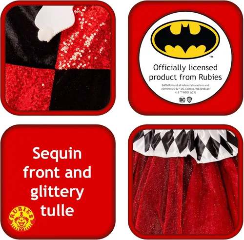 Vista 3 de DC Comics Villains vestido de disfraz de Harley Quinn para niños por Rubies, talla S para niña