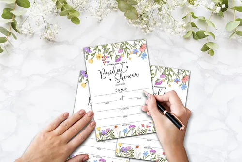 Vista 3 de Tarjetas de invitación para despedida de soltera con sobres, tarjetas de acuarela floral para despedida de soltera en blanco, para bodas