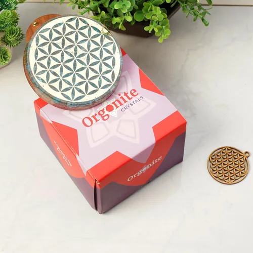 Vista 9 de Placa de carga de agua de cristal de orgonita con cristales curativos de lapislázuli y Flor de la Vida – Placa de agua de orgonita para curación