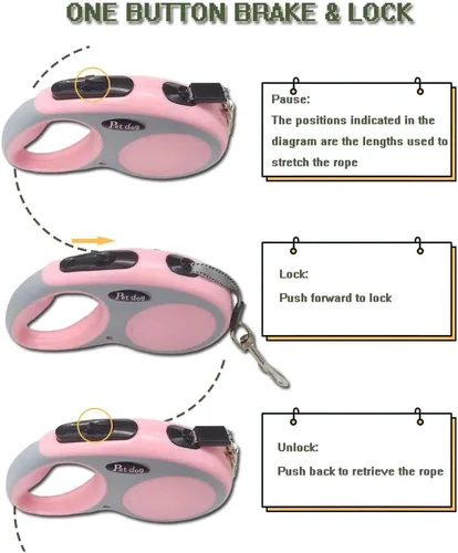 Vista 3 de Correa retráctil para perro (cordón), ergonómica, duradera y sin enredos, correa para caminar para perros de hasta 26 libras, 16 pies (rosa)