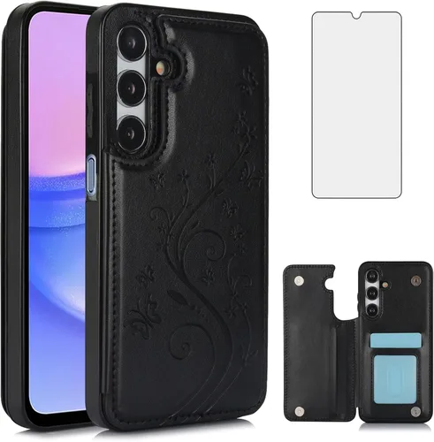 Asuwish Funda de teléfono para Samsung Galaxy A15 5G/4G con protector de pantalla de vidrio templado, tarjetero con soporte para tarjeteros, soporte